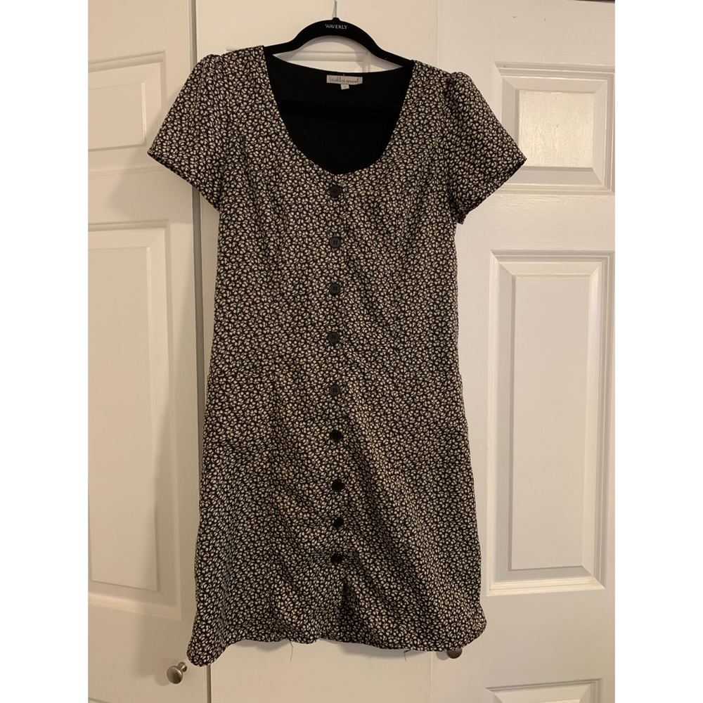 Black & white floral print button up dress